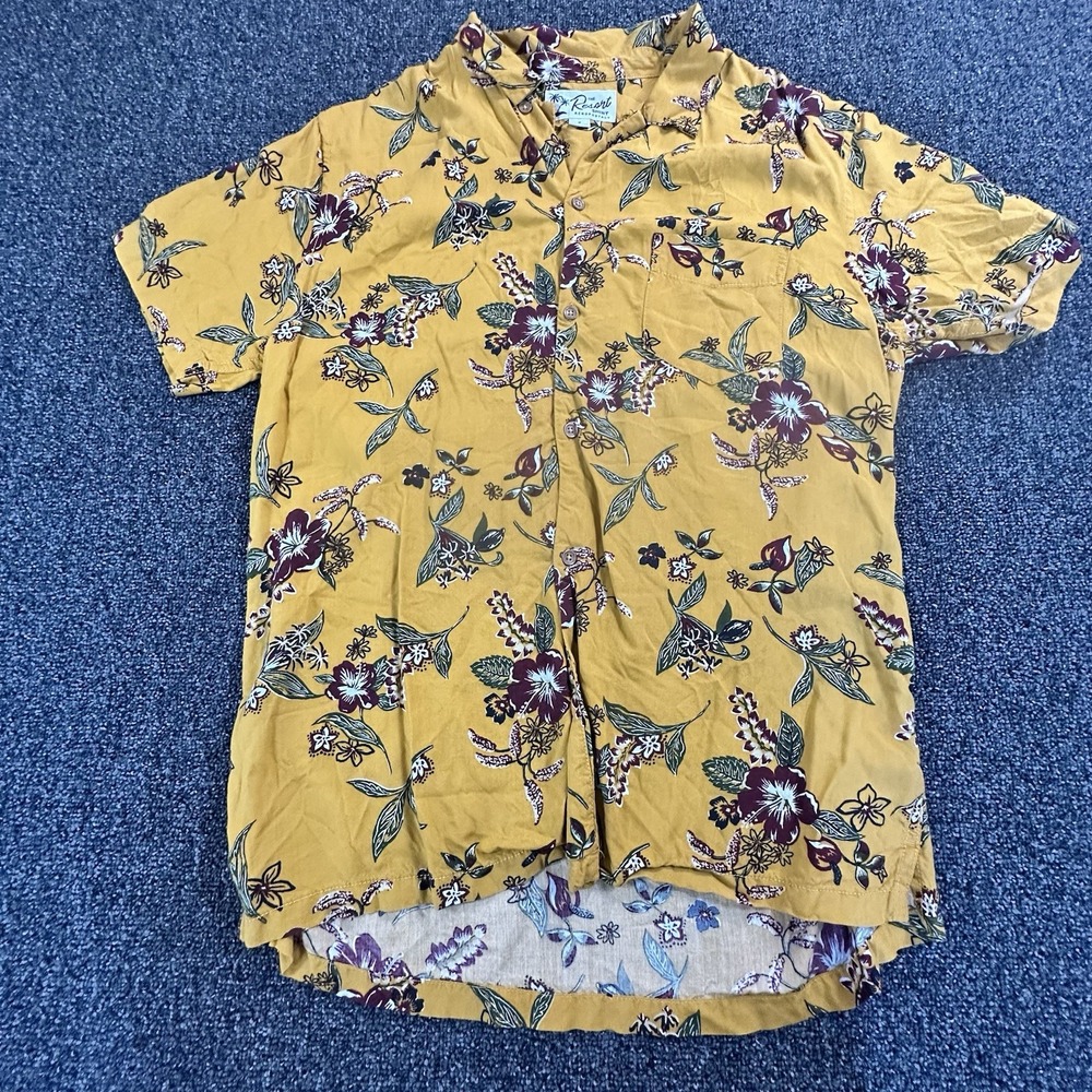 Aeropostale The Resort Shirt Mens Medium Yellow Floral Tropical Viscose Shirt